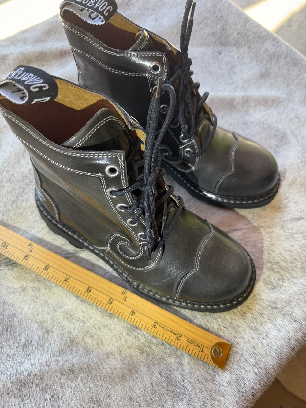 John Fluevog Boots 7th Heaven Derby Swirls Angels soles 6 eye Fit:6 women 4 men‎